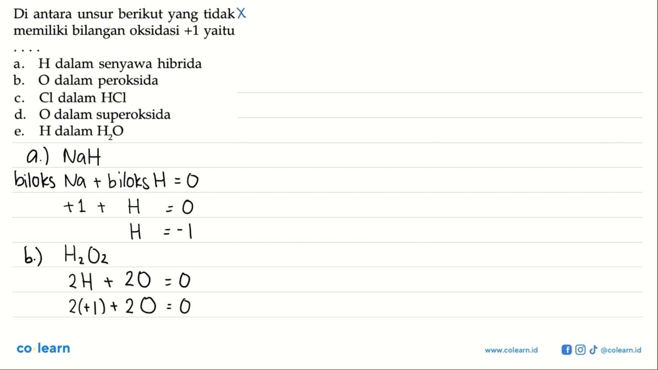 Di antara unsur berikut yang tidak memiliki bilangan