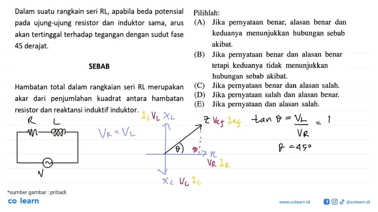 Dalam suatu rangkain seri RL , apabila beda potensial pada