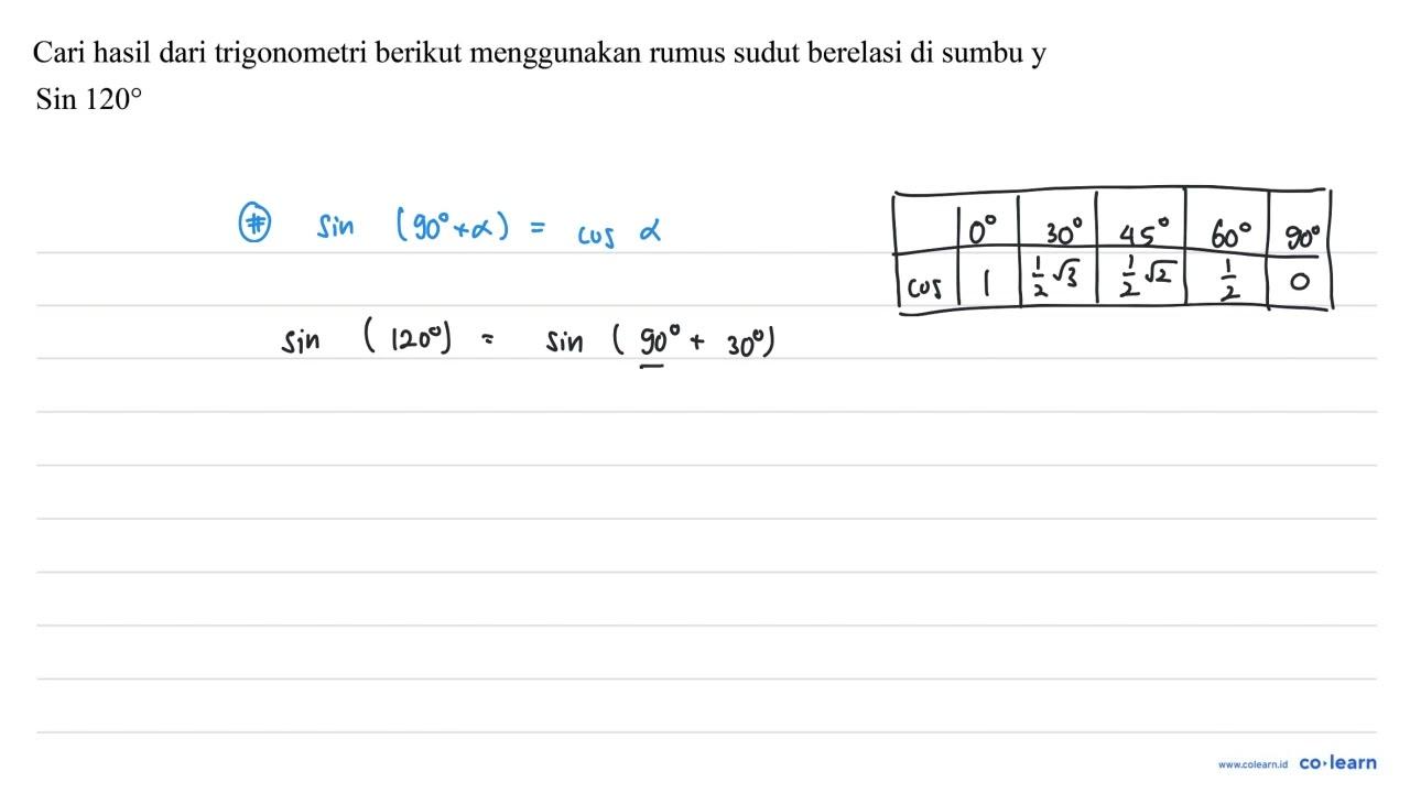 Cari hasil dari trigonometri berikut menggunakan rumus