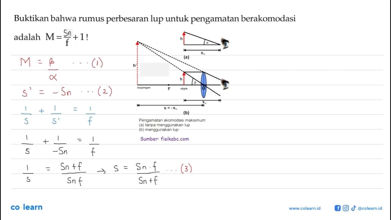 Buktikan bahwa rumus perbesaran lup untuk pengamatan