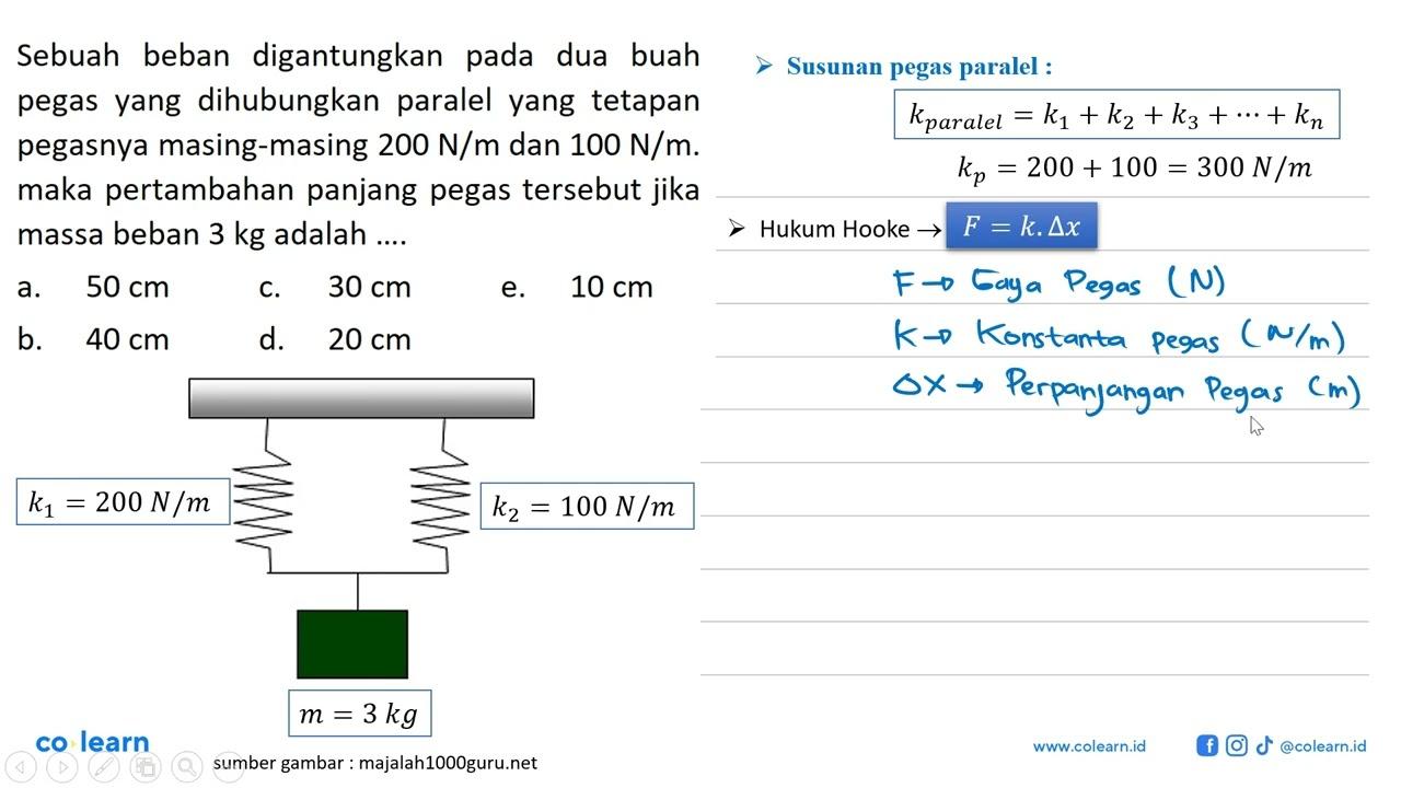 Sebuah beban digantungkan pada dua buah pegas yang