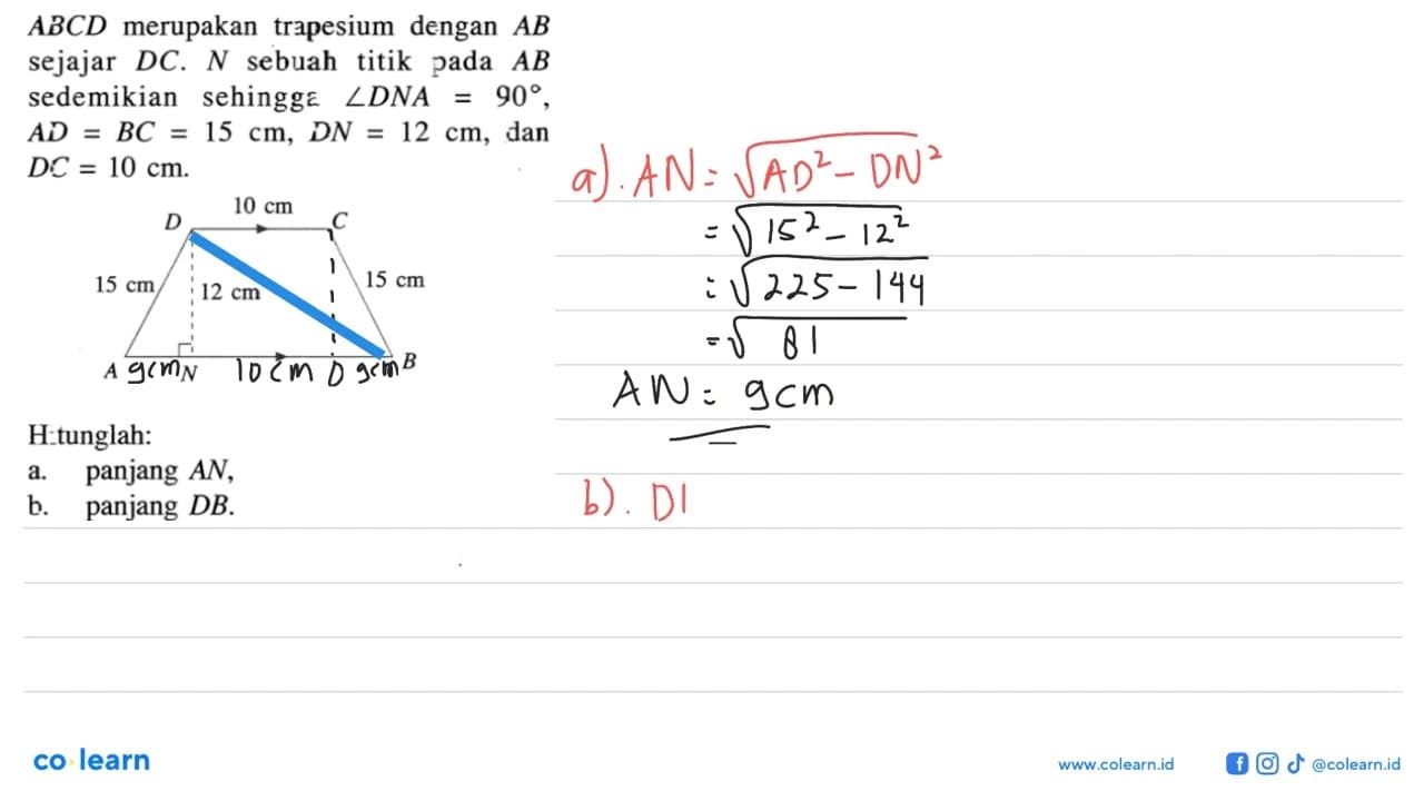 ABCD merupakan trapesium dengan AB sejajar DC. N sebuah