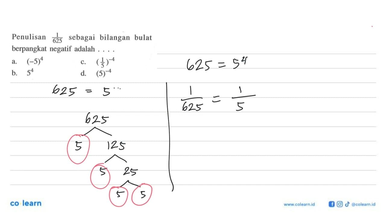 Penulisan 1/625 sebagai bilangan bulat berpangkat negatif