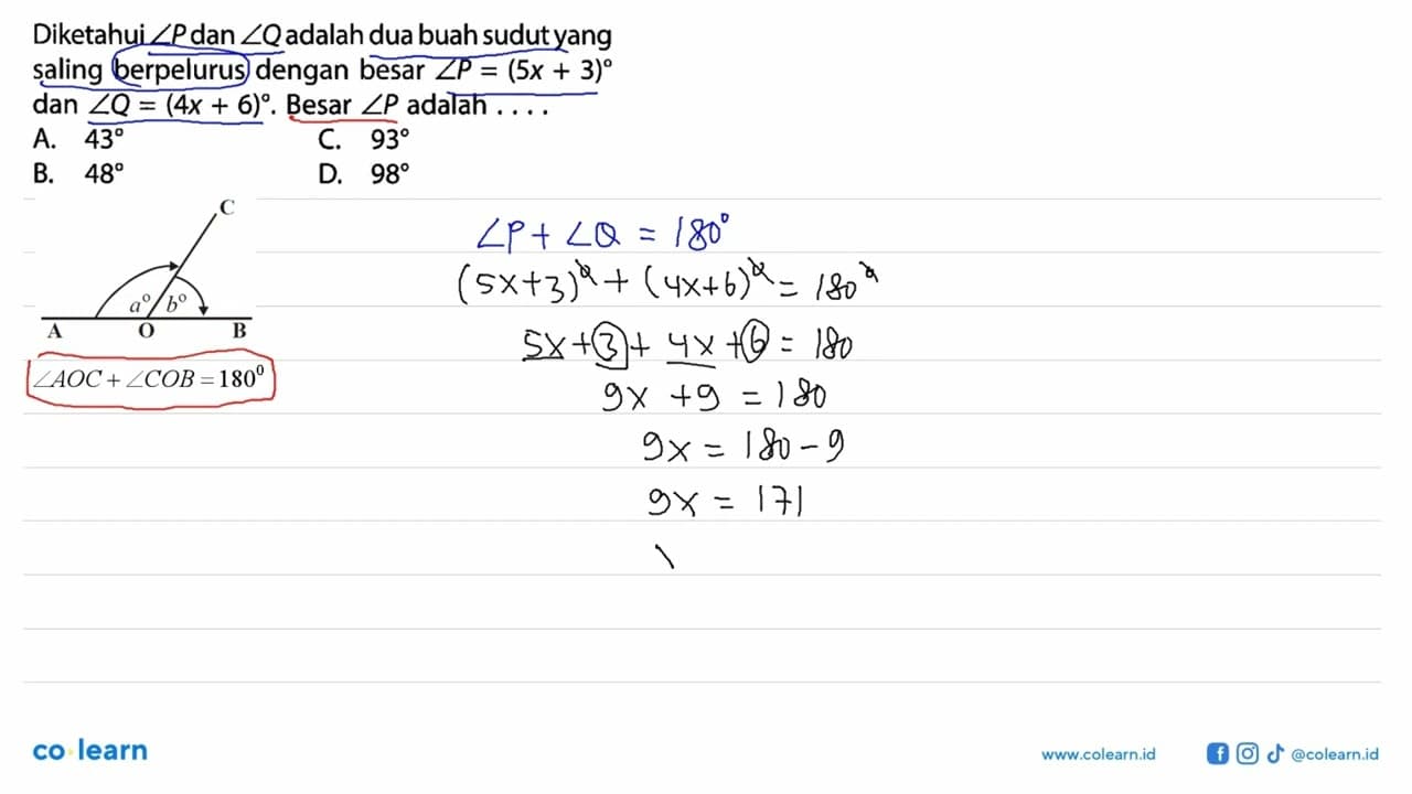 Diketahui sudut P dan sudut Q adalah dua buah sudut yang