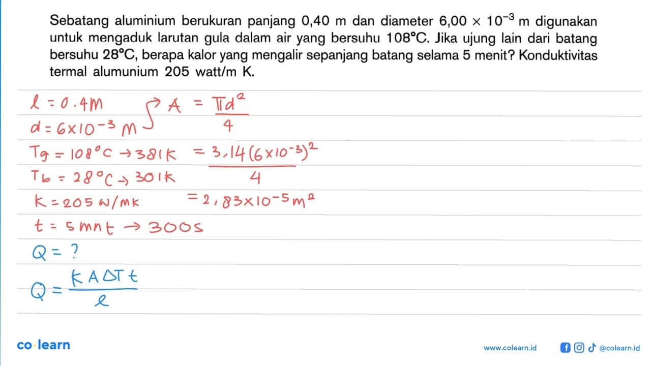 Sebatang aluminium berukuran panjang 0,40 m dan diameter