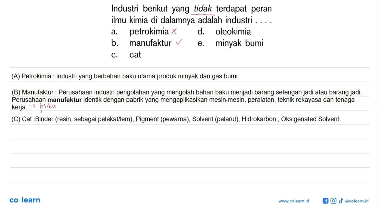 Industri berikut yang tidak terdapat peran ilmu kimia di