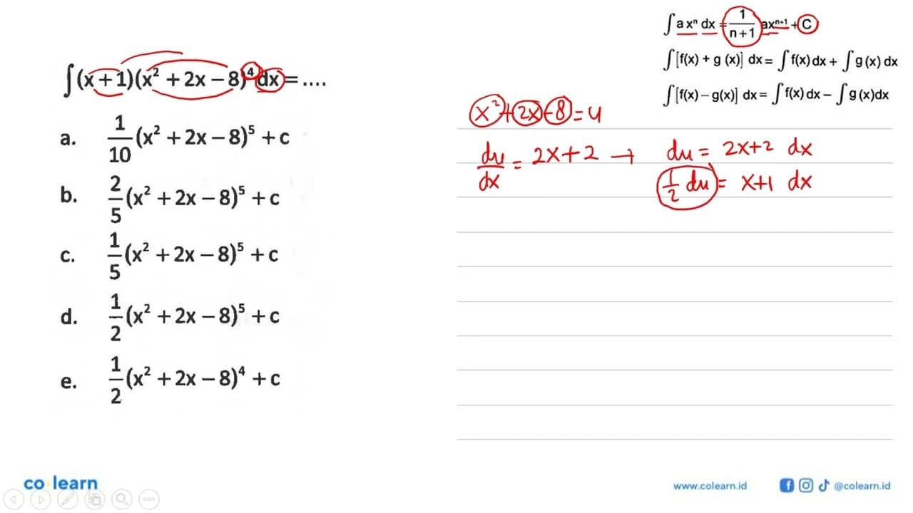 integral (x+1)(x^2+2x-8)^4 dx=....