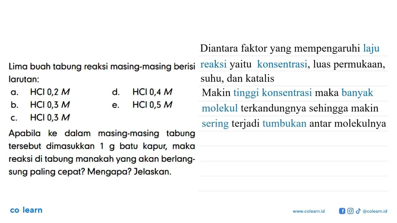 Lima buah tabung reaksi masing-masing berisi larutan: a.