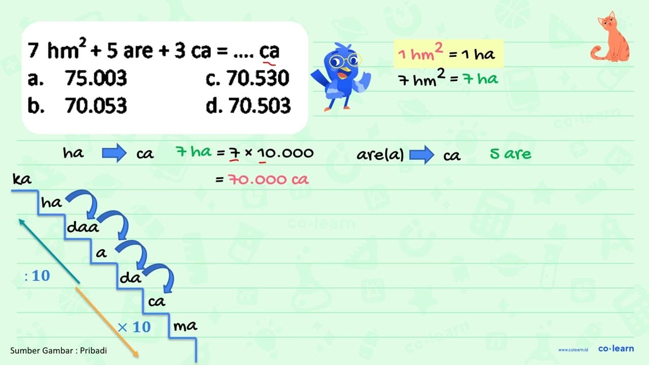 7 hm^2 + 5 are + 3 ca = .... ca