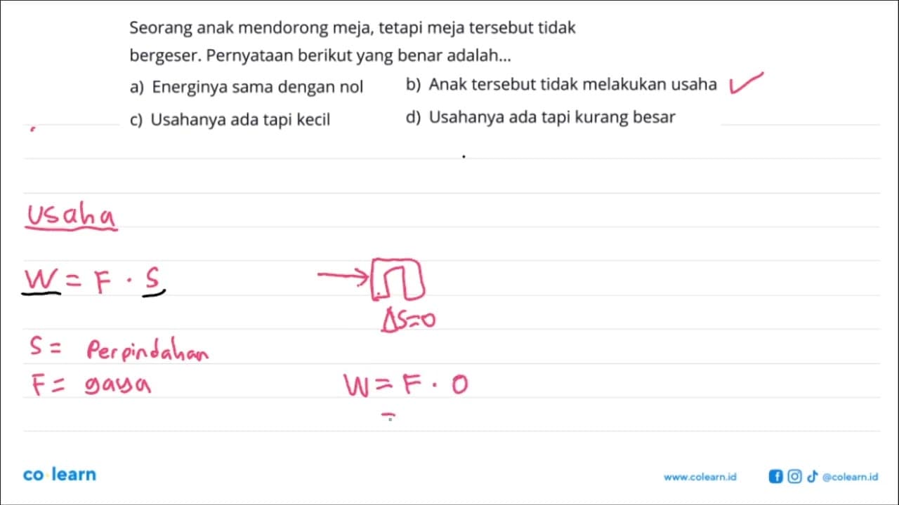 Seorang anak mendorong meja, tetapi meja tersebut tidak