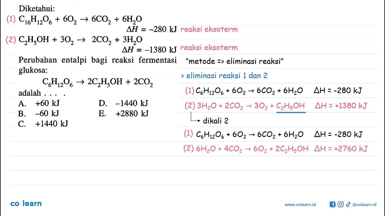 Diketahui:C16H12O6 + 6O2 -> 6CO2 + 6H2O delta H=-280 kJ