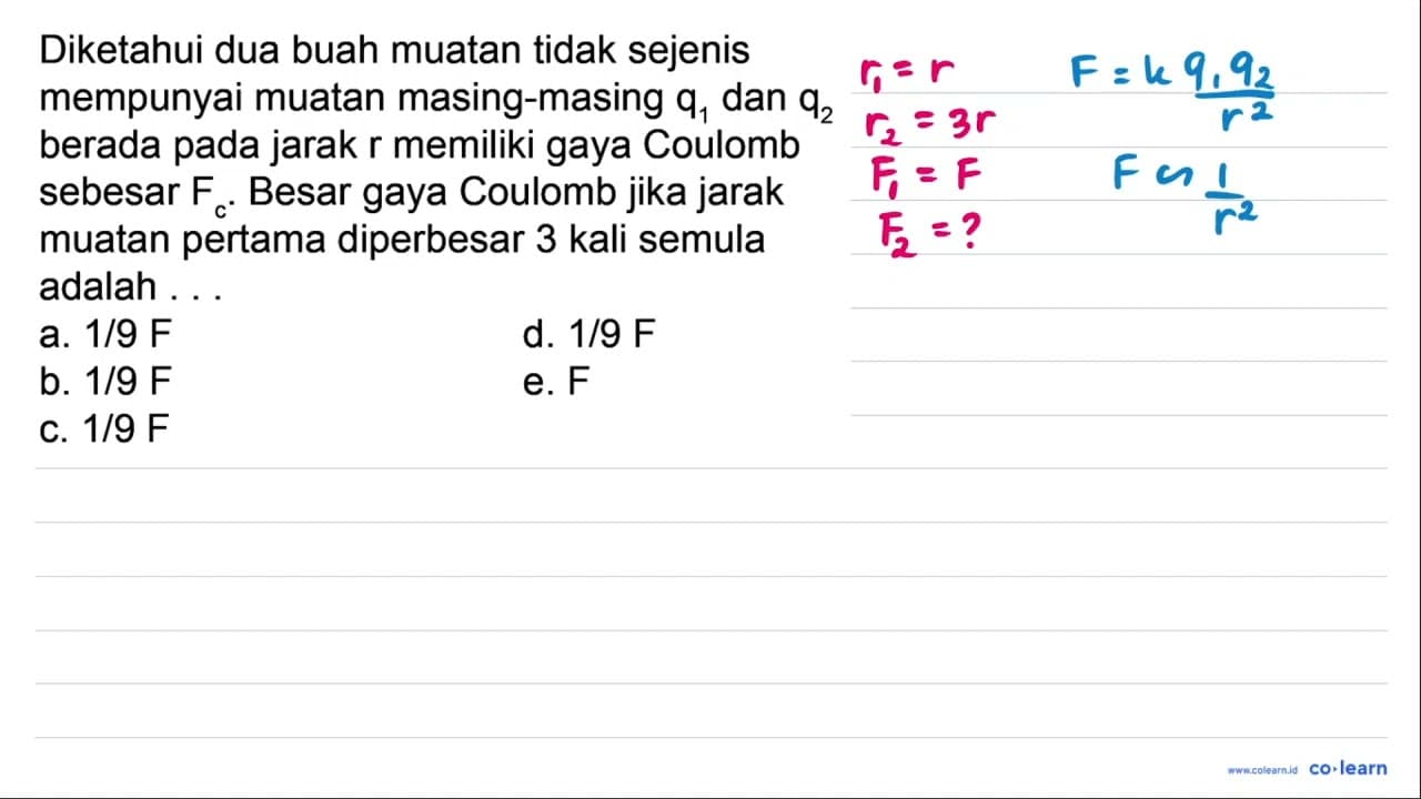 Diketahui dua buah muatan tidak sejenis mempunyai muatan