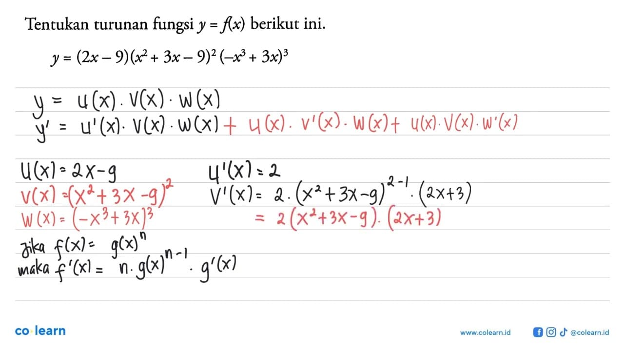 Tentukan turunan fungsi y=f(x) berikut