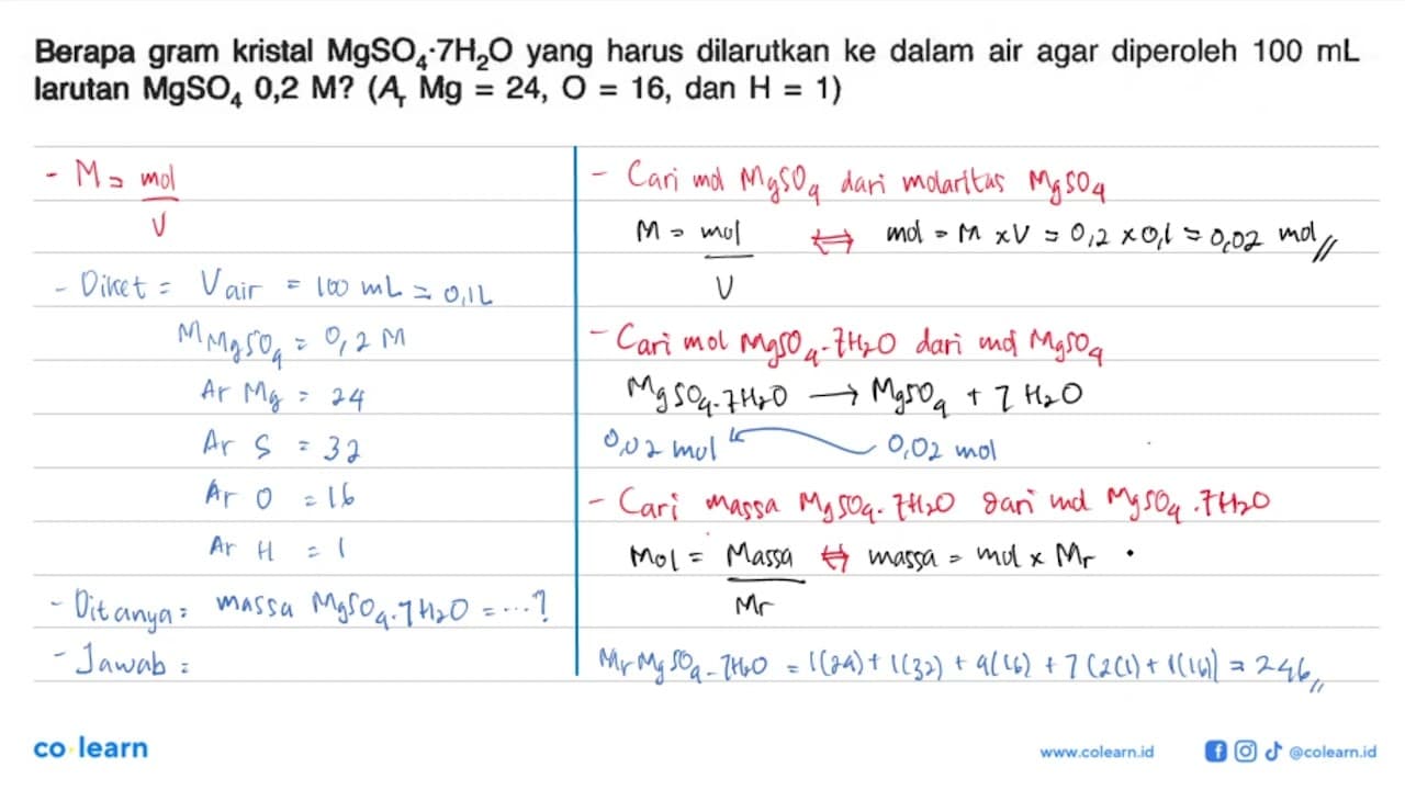 Berapa gram kristal MgSO4 7H2O yang harus dilarutkan ke