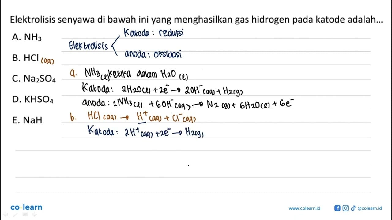 Elektrolisis senyawa di bawah ini yang menghasilkan gas