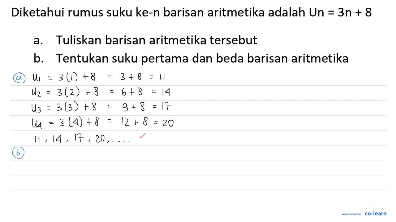 Diketahui rumus suku ke-n barisan aritmetika adalah U n=3