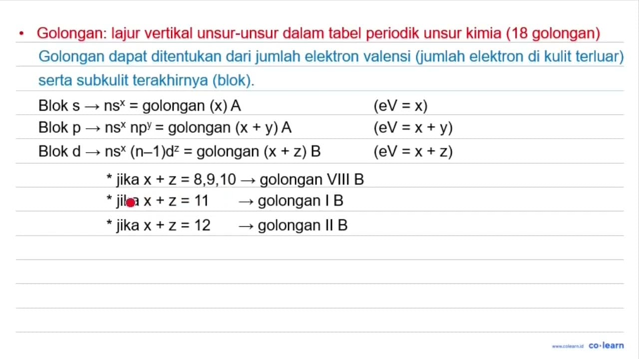 Unsur B dengan nomor atom 30 terletak pada blok ... a. s d.