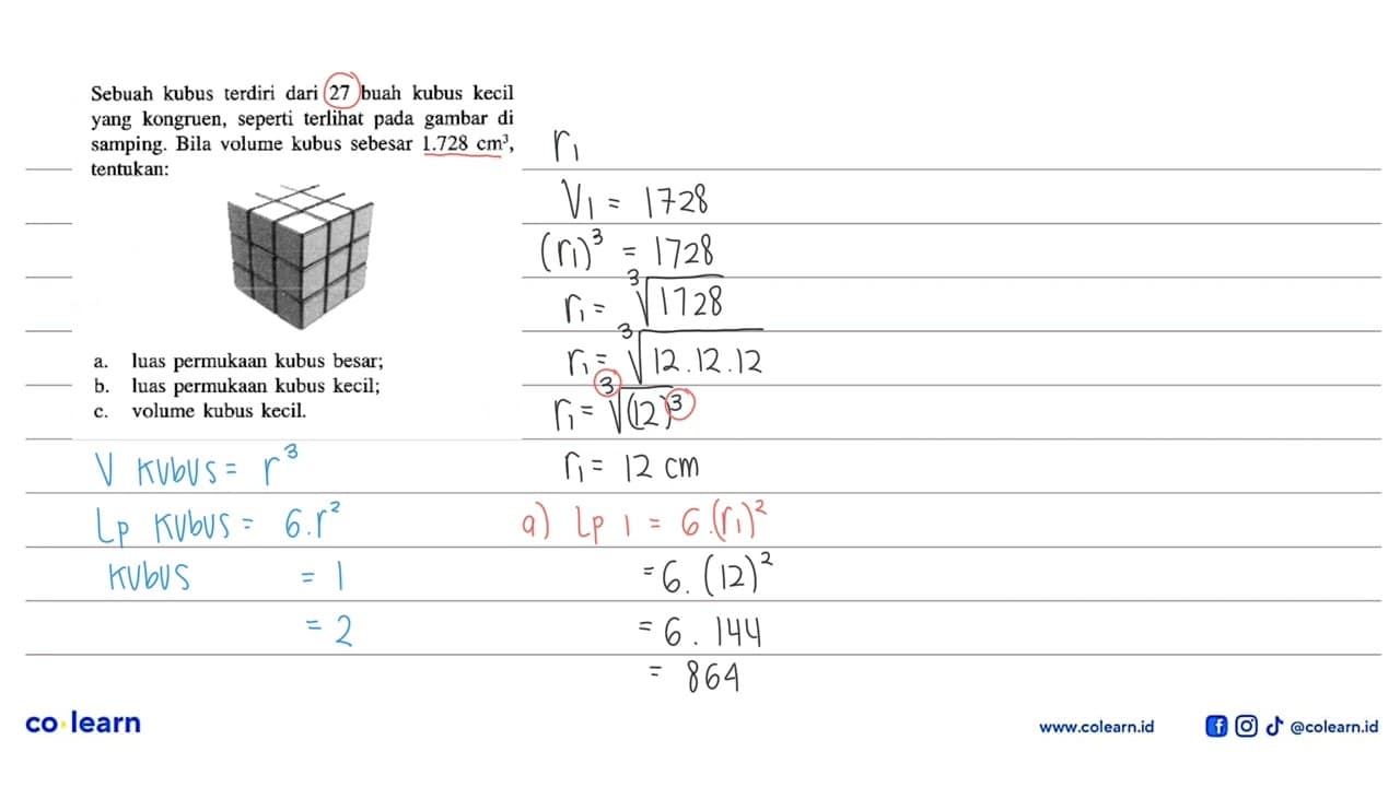 Sebuah kubus terdiri dari 27 buah kubus kecil yang