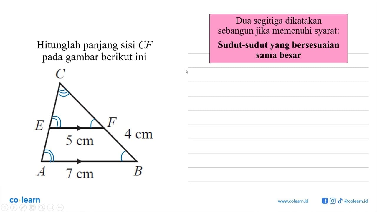 Hitunglah panjang sisi CF pada gambar berikut iniCE F5 cm 4