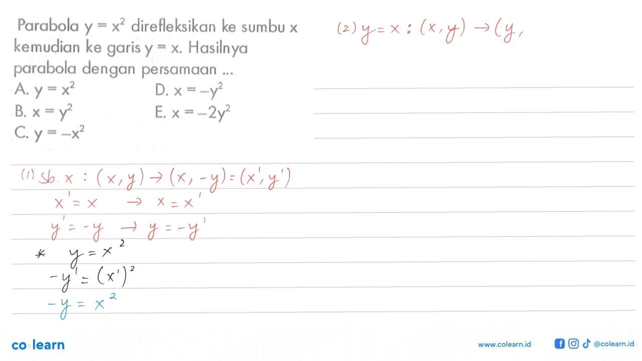 Parabola y = x^2 di refleksikan ke sumbu x kemudian ke