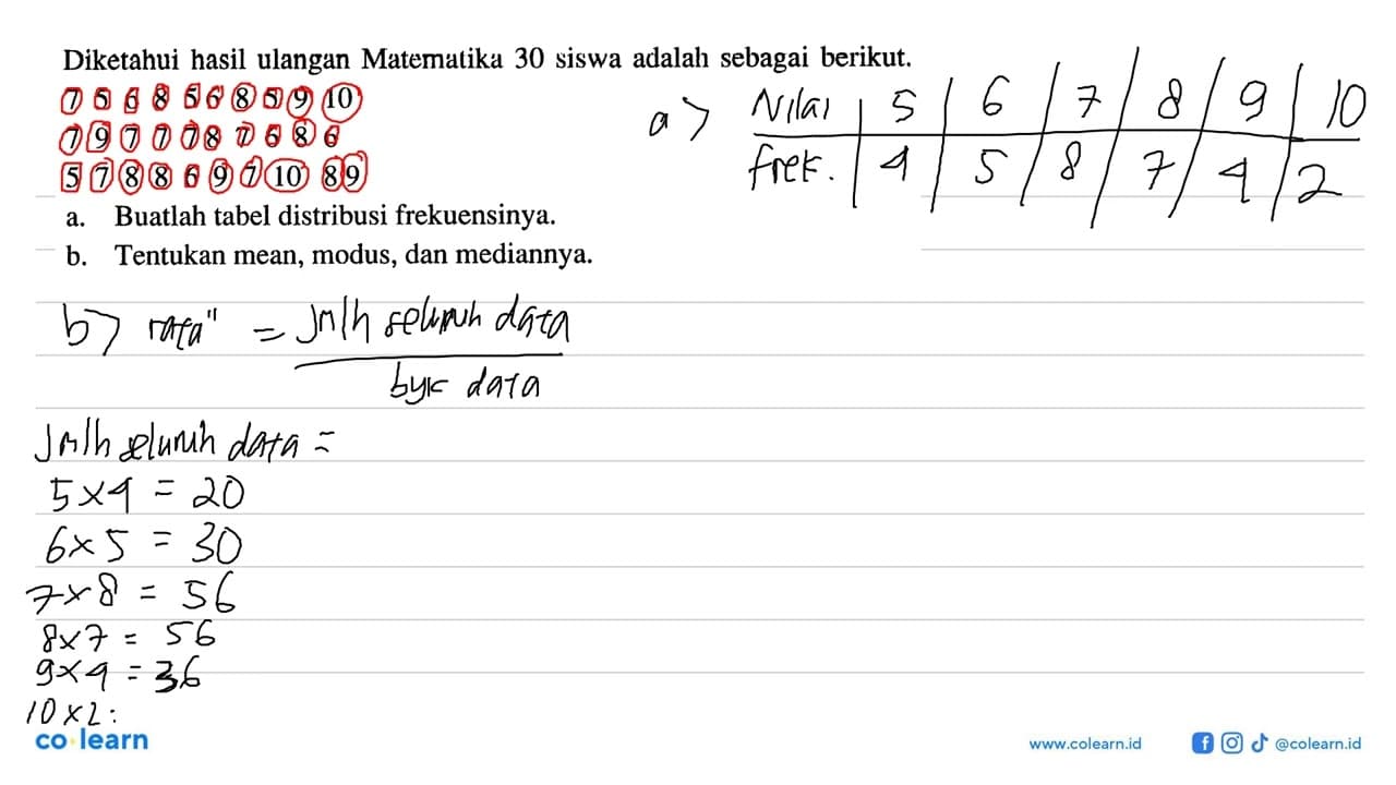 Diketahui hasil ulangan Matematika 30 siswa adalah sebagai