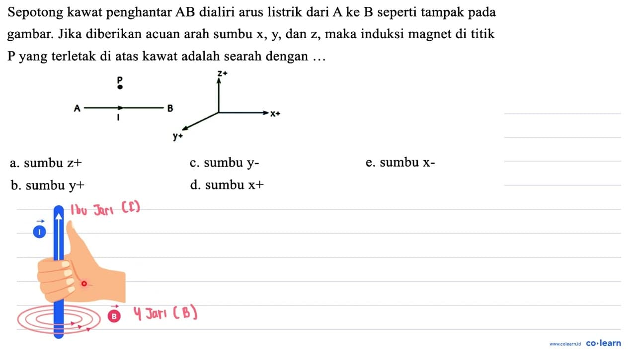 Sepotong kawat penghantar AB dialiri arus listrik dari A ke