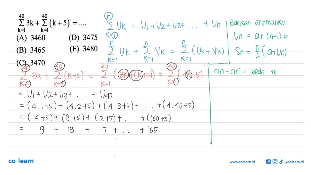 sigma k=1 40 3k + sigma k=1 40 (k+5)= ....