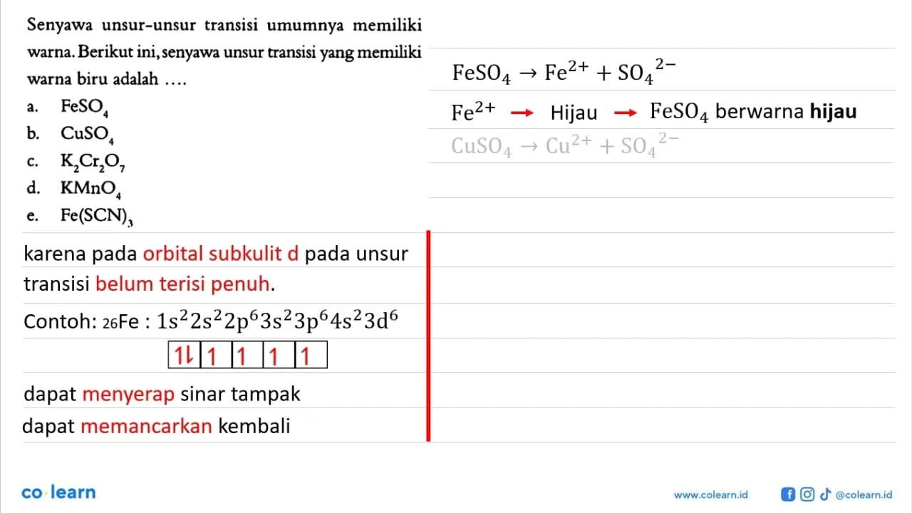 Senyawa unsur-unsur transisi umumnya memiliki warna.