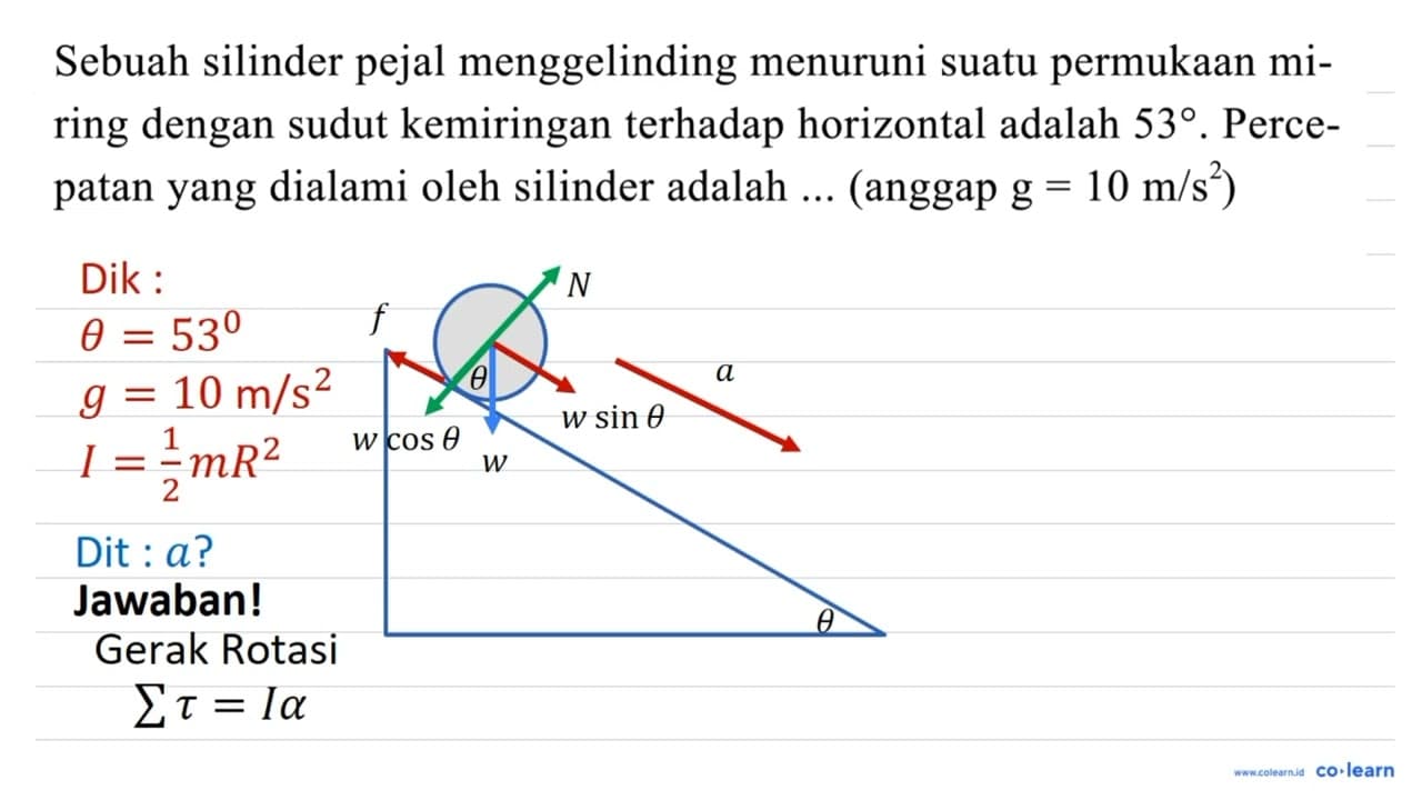 Sebuah silinder pejal menggelinding menuruni suatu