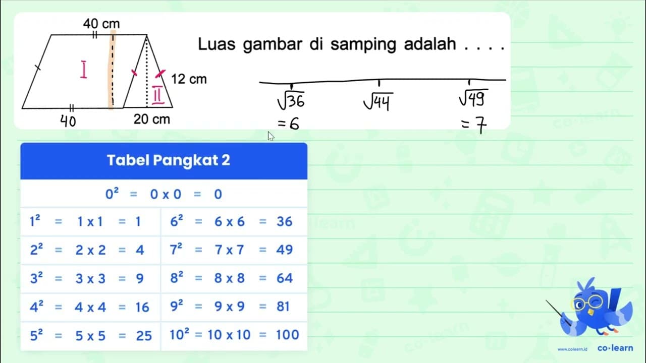 40 cm 12 cm 20 cm Luas gambar di samping adalah . . . .