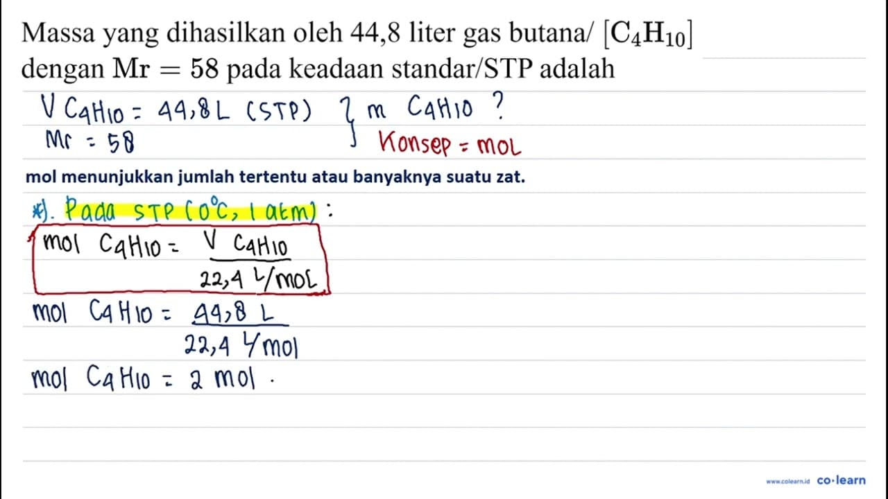 Massa yang dihasilkan oleh 44,8 liter gas butana/ [C_(4)