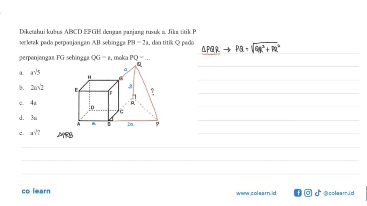 Dikctahui kubus ABCD EFGH dengan panjang rusuk a. Jika