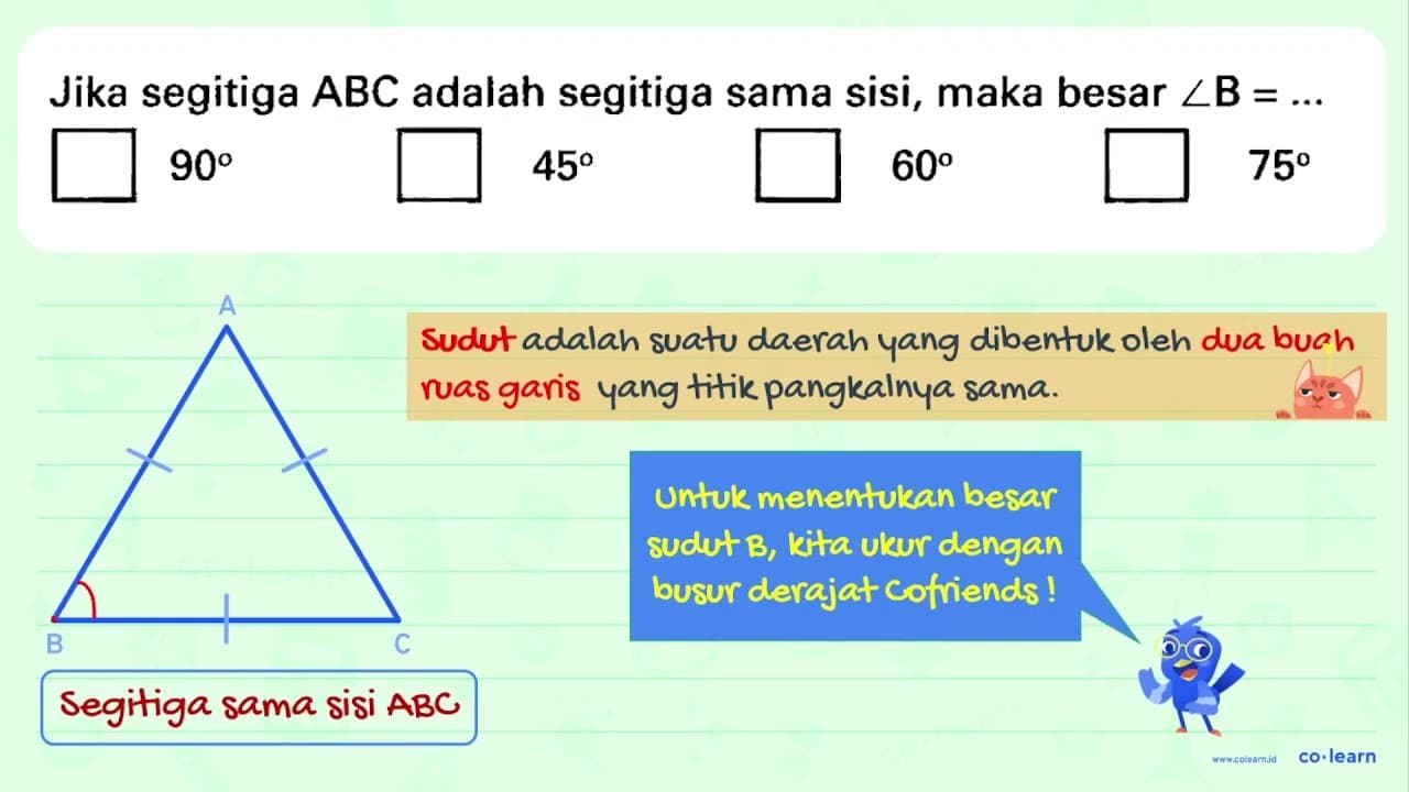 Jika segitiga A B C adalah segitiga sama sisi, maka besar