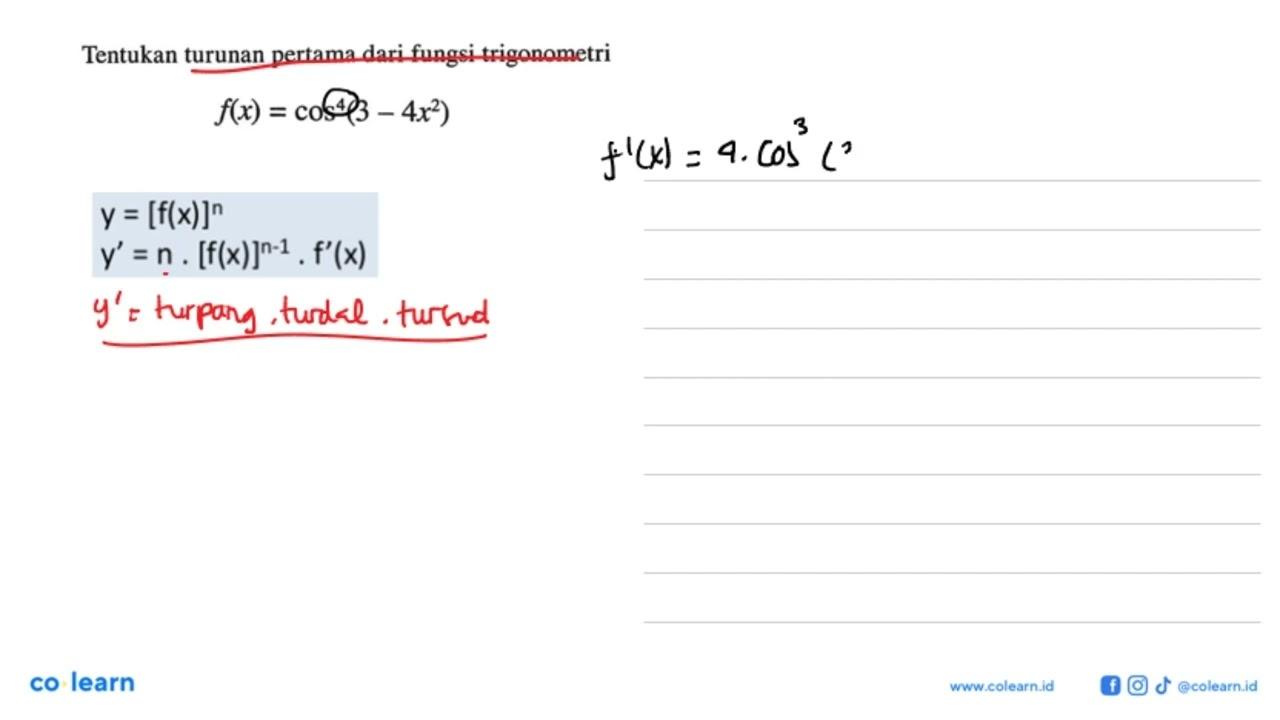 Tentukan turunan pertama dari fungsi trigonometri