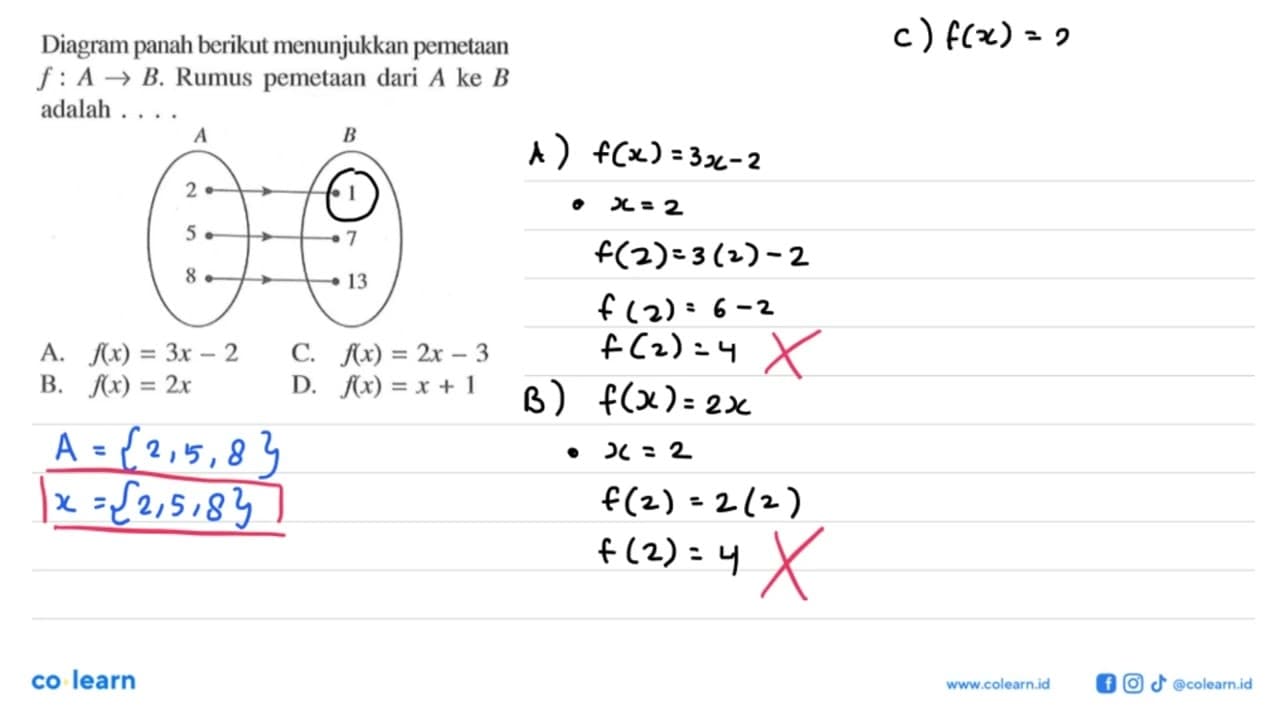 Diagram panah berikut menunjukkan pemetaan f :A -> B Rumus