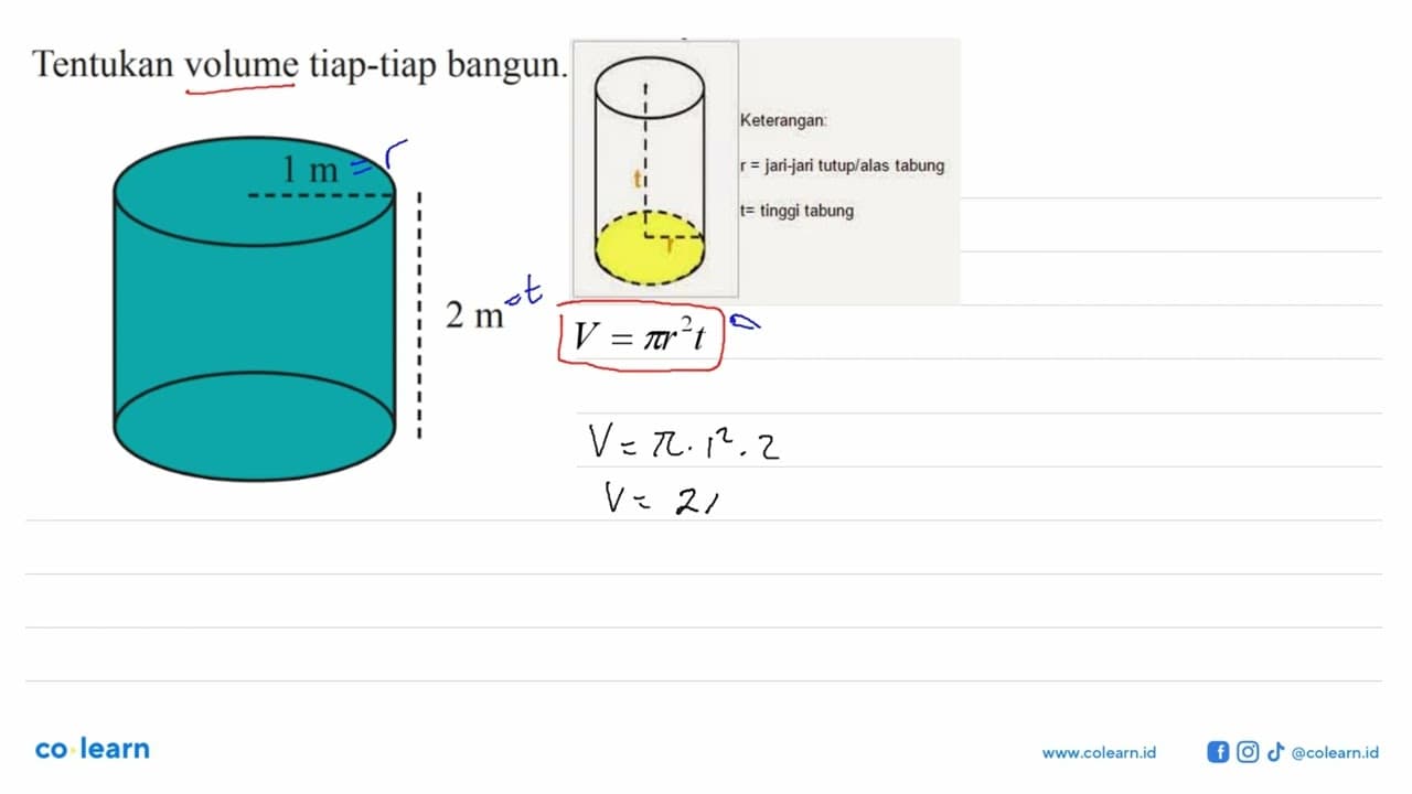 Tentukan volume tiap-tiap bangun. 1m 2m