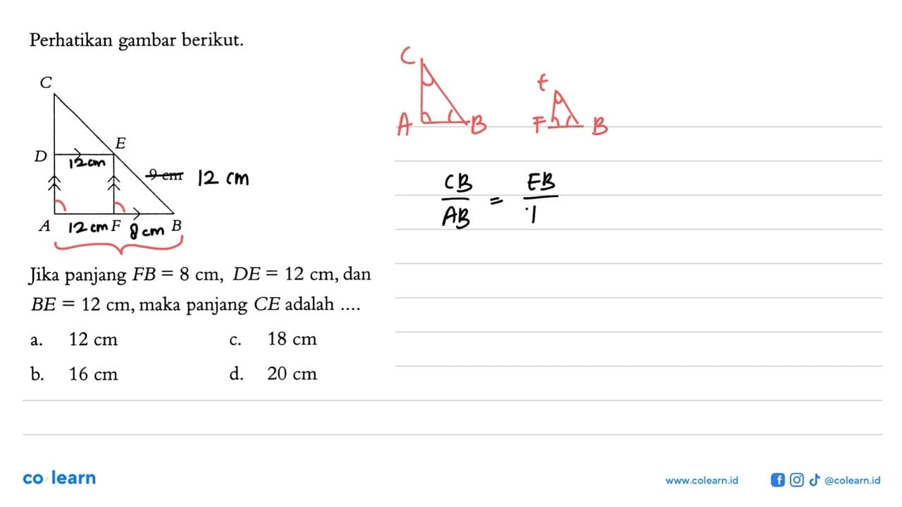 Perhatikan gambar berikut. C D E 9 cm A F B Jika panjang