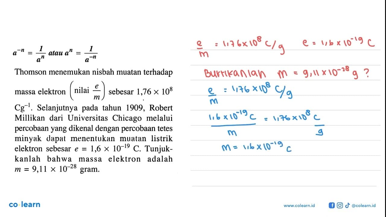 a^(-n) = 1/a^n atau a^n = 1/a^(-n) Thomson menemukan nisbah