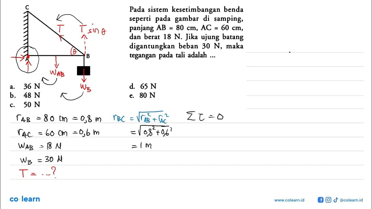 Pada sistem kesetimbangan benda seperti pada gambar di