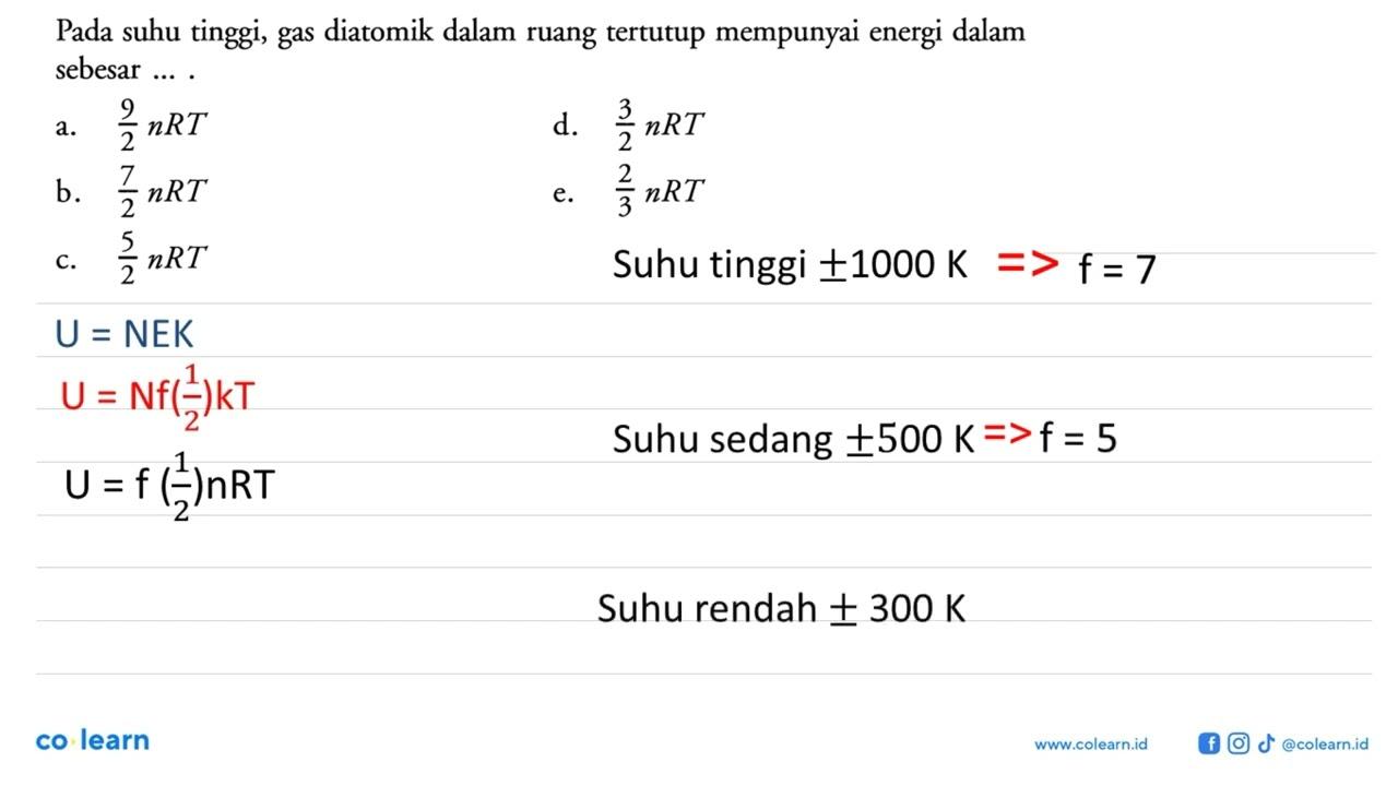 Pada suhu tinggi, gas diatomik dalam ruang tertutup