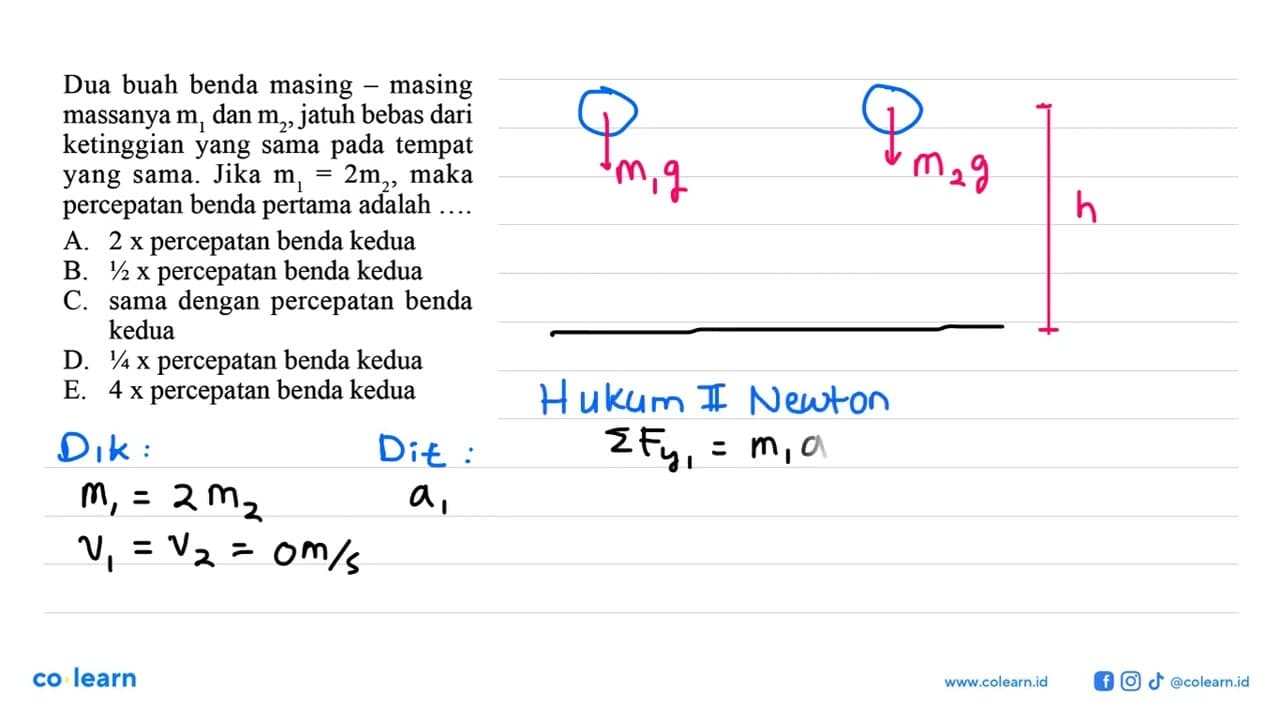 Dua buah benda masing - masing massanya m1 dan m2 , jatuh