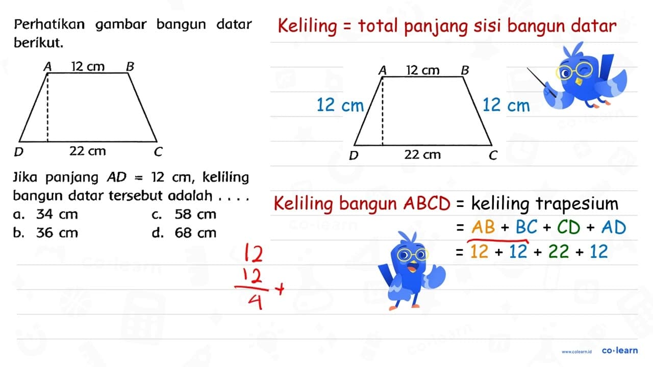 Perhatikan gambar bangun datar berikut. Jika panjang A D=12