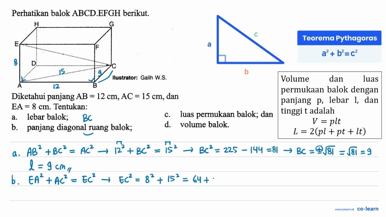 Perhatikan balok ABCD.EFGH berikut. Diketahui panjang AB=12