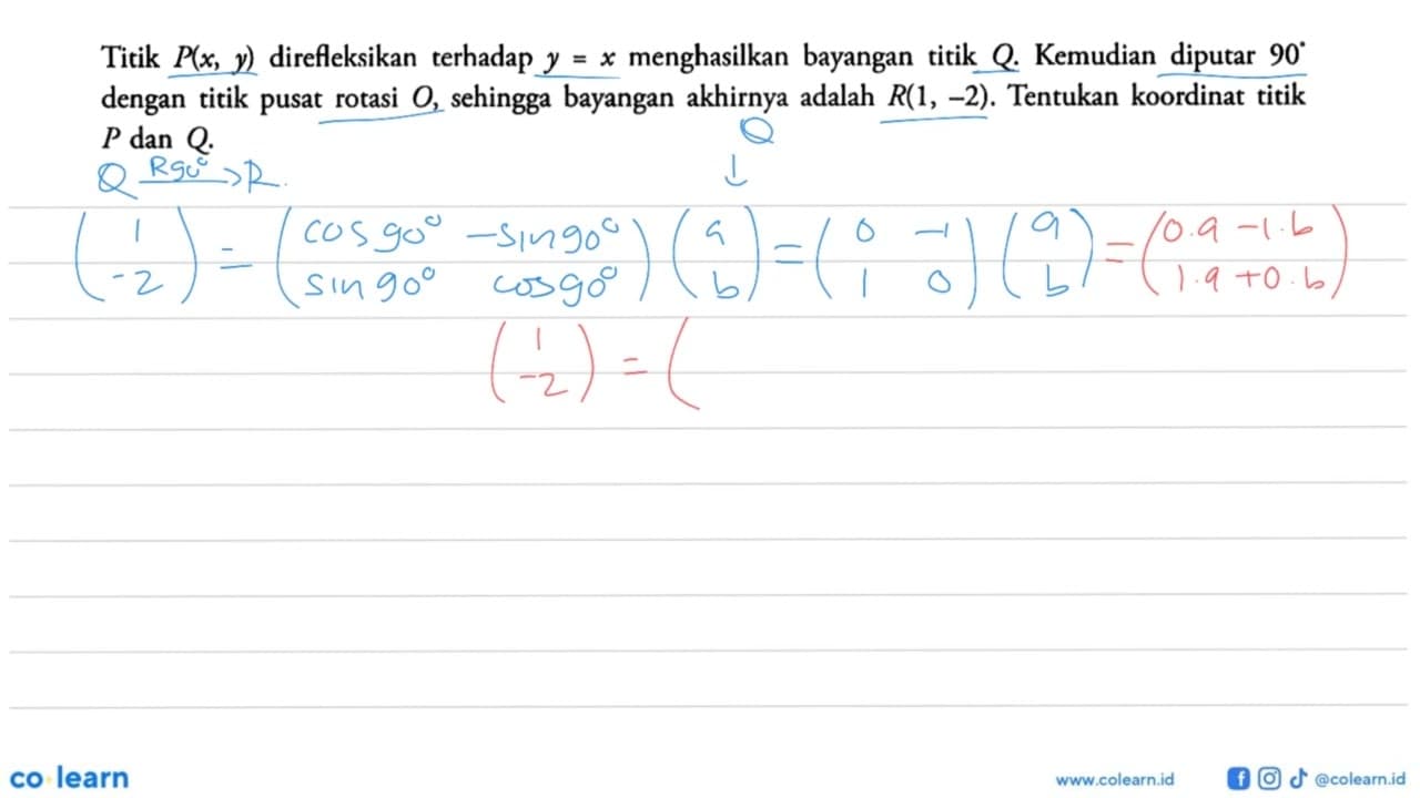 Titik P(x, y) direfleksikan terhadap y menghasilkan