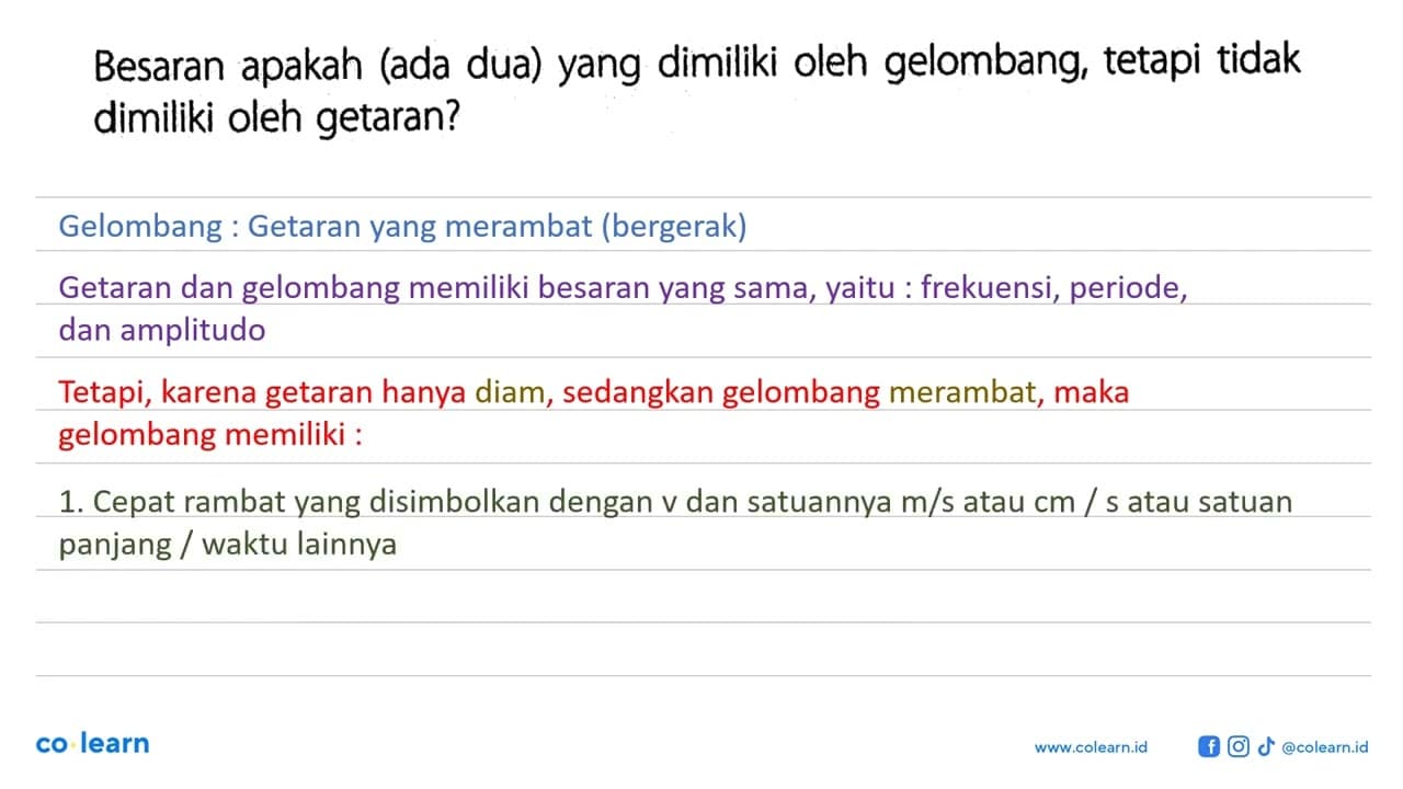 Besaran apakah (ada dua) yang dimiliki oleh gelombang,