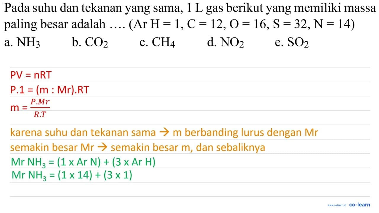 Pada suhu dan tekanan yang sama, 1 ~L gas berikut yang