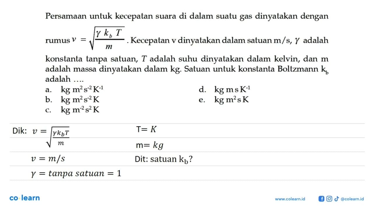 Persamaan untuk kecepatan suara di dalam suatu gas