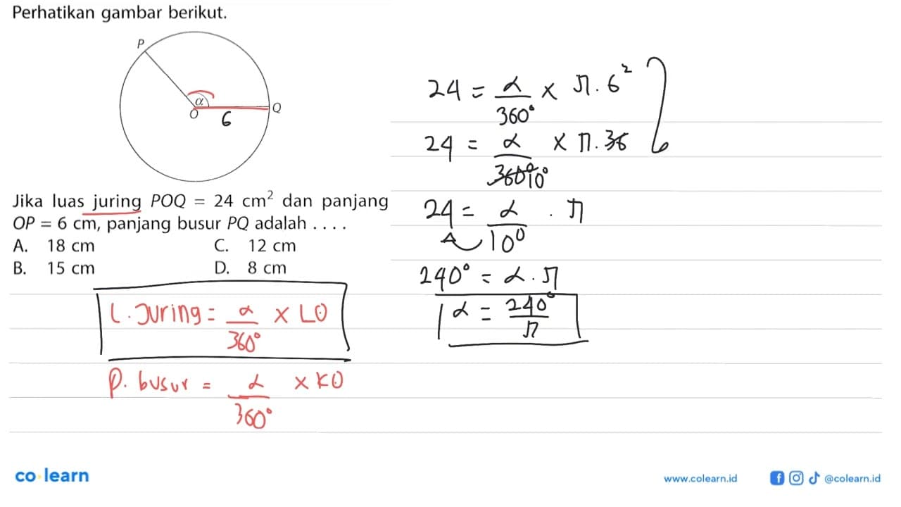 Perhatikan gambar berikut. POQ alphaJika luas juring POQ=24