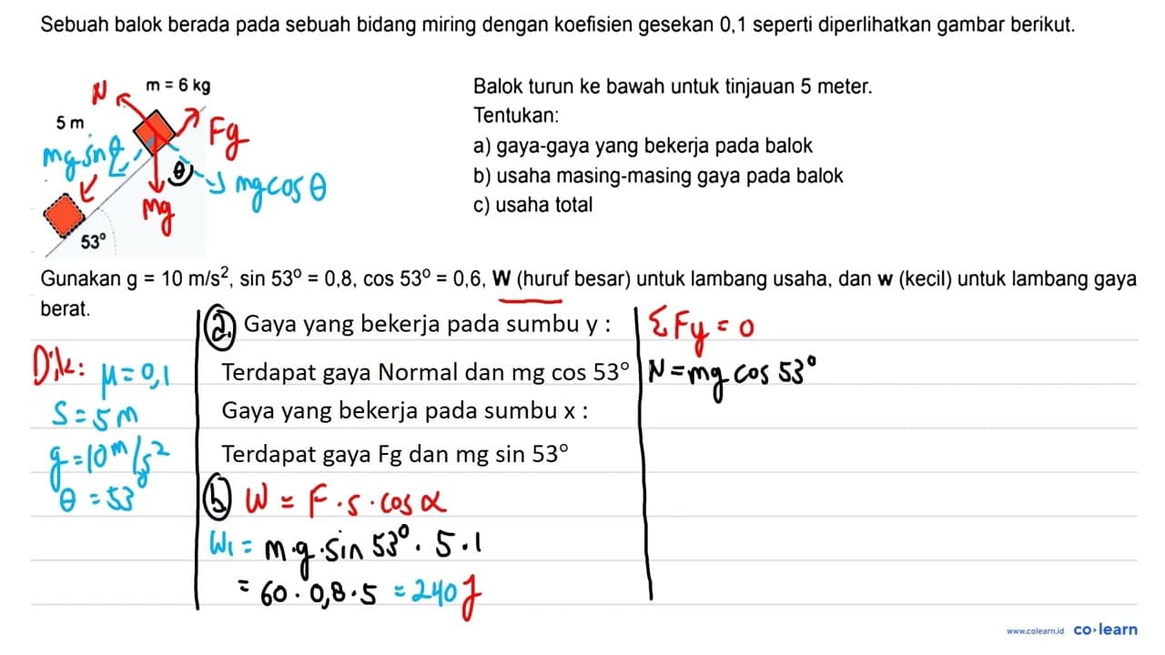 Sebuah balok berada pada sebuah bidang miring dengan