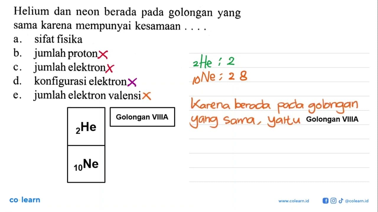 Helium dan neon berada pada golongan yang sama karena